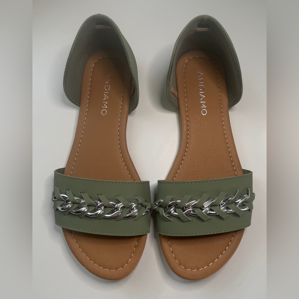 Silver and Green Chain Detail Sandals